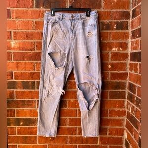 American Eagle Womens 8 Mom Jeans Ripped Distressed Destroyed Light Wash Jeans